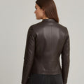 Close‑up of zipper and quilted lining on black leather jacket