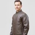 Plain leather dark  brown jacket