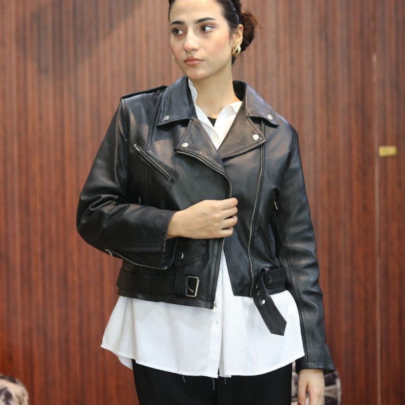 Women's Black Premium Full-Grain Sheepskin Biker Jacket | Vegetable-Tanned | YKK Zippers