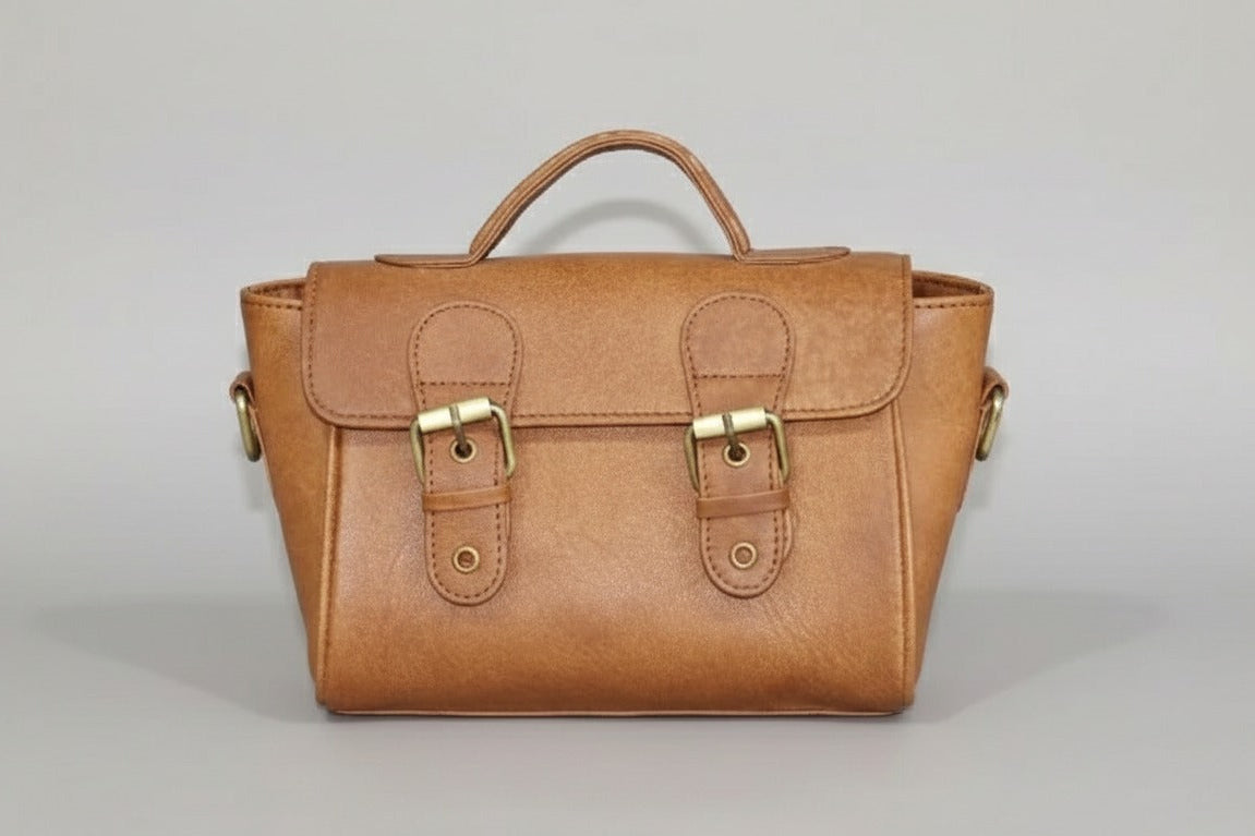 Oriental brown pure leather flap bag 