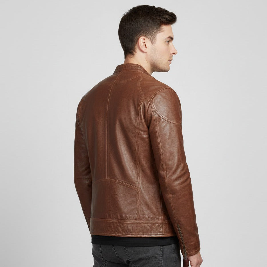 Men's Terry Brown Triple-Stitch Sheepskin Jacket | Signature Detail | Fashion & Streetwear