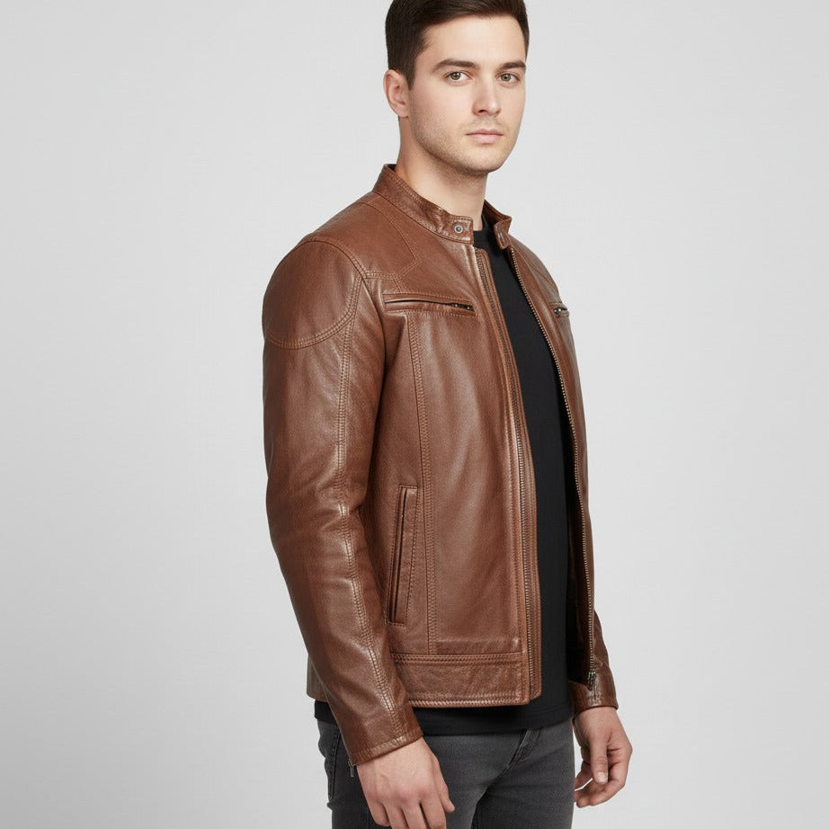 Men's Terry Brown Triple-Stitch Sheepskin Jacket | Signature Detail | Fashion & Streetwear