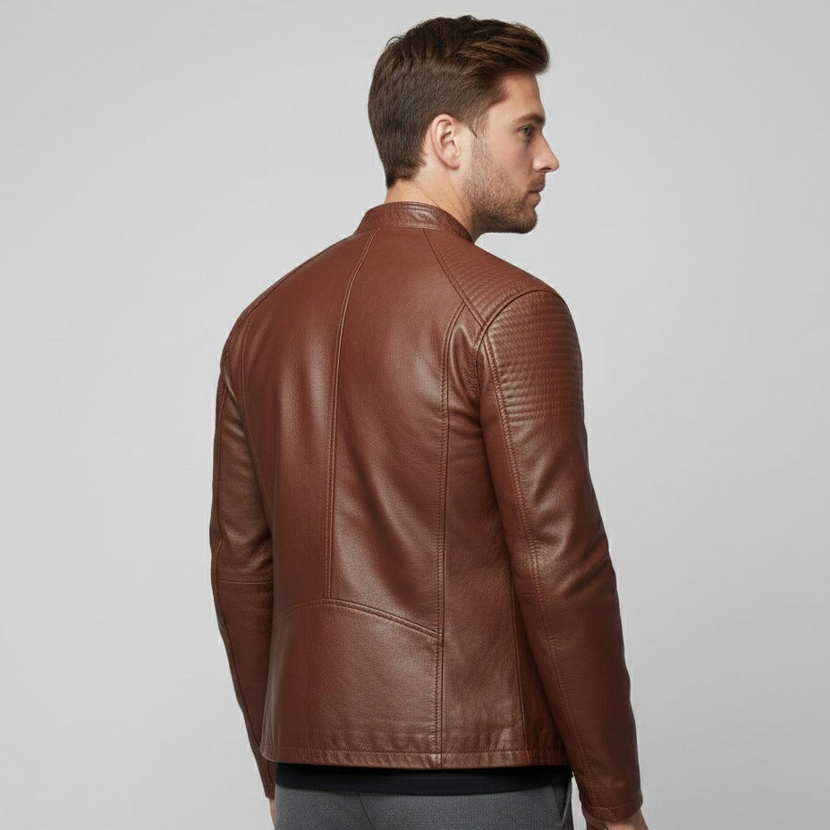 Men's Terry Brown Full-Grain Sheepskin Leather Jacket | Minimalist | YKK Zippers | Gen-Z Style