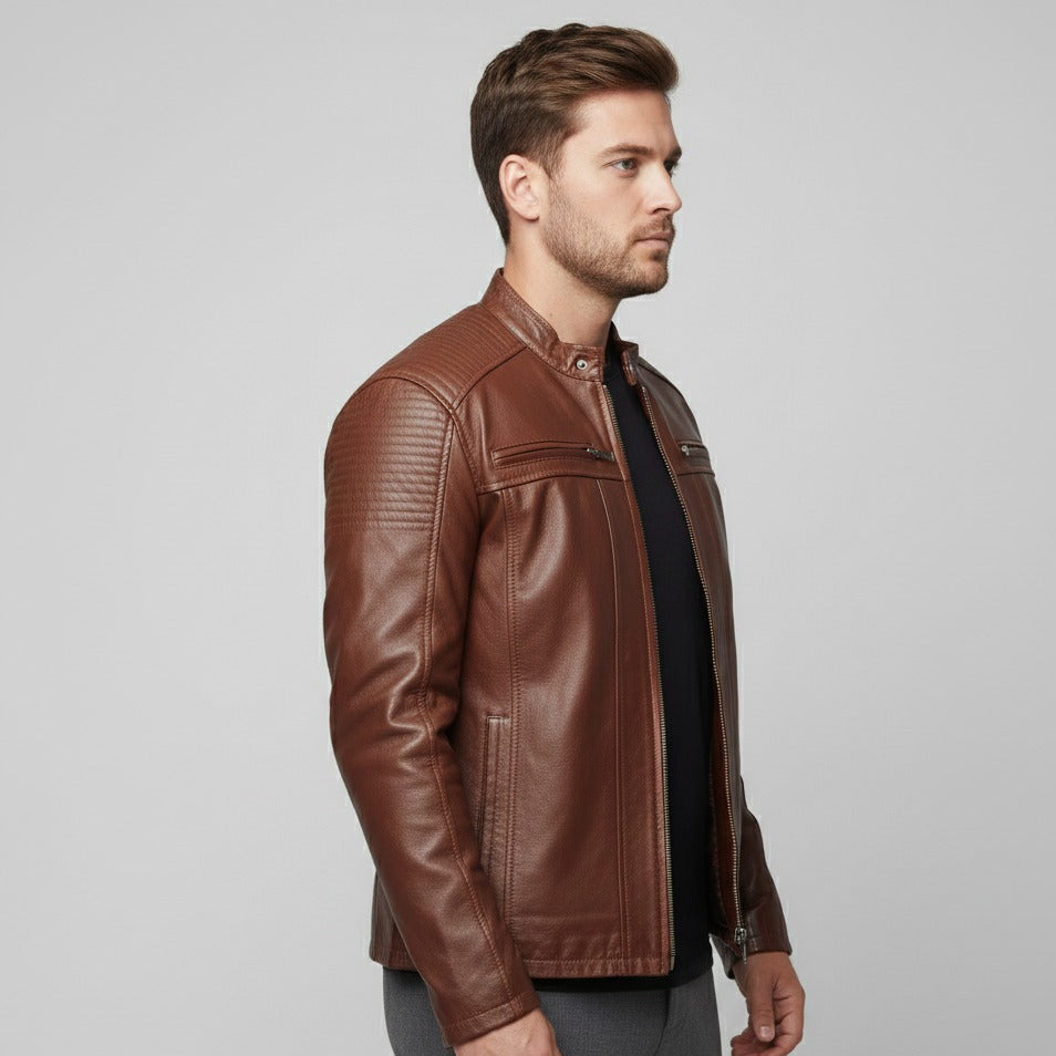 Men's Terry Brown Full-Grain Sheepskin Leather Jacket | Minimalist | YKK Zippers | Gen-Z Style