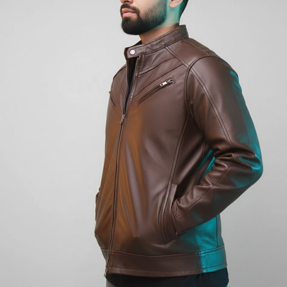Men's Eagle Terry Brown Full-Grain Lambskin Jacket | Quilted Lining | YKK Zippers