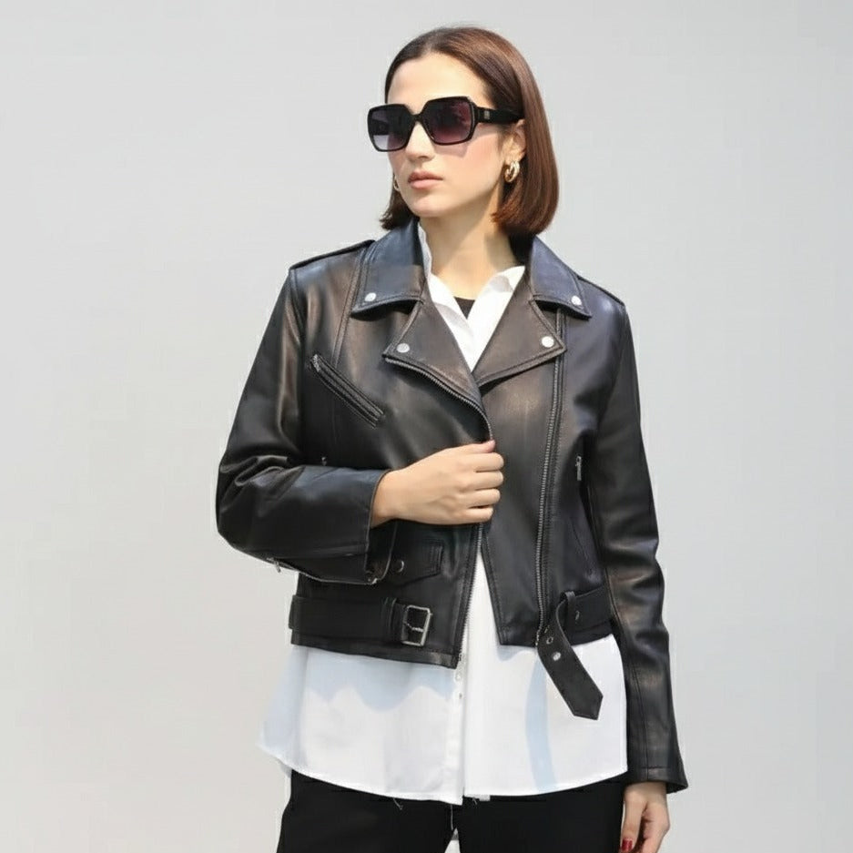 Biker Jacket for Women – Sheep Leather – Black