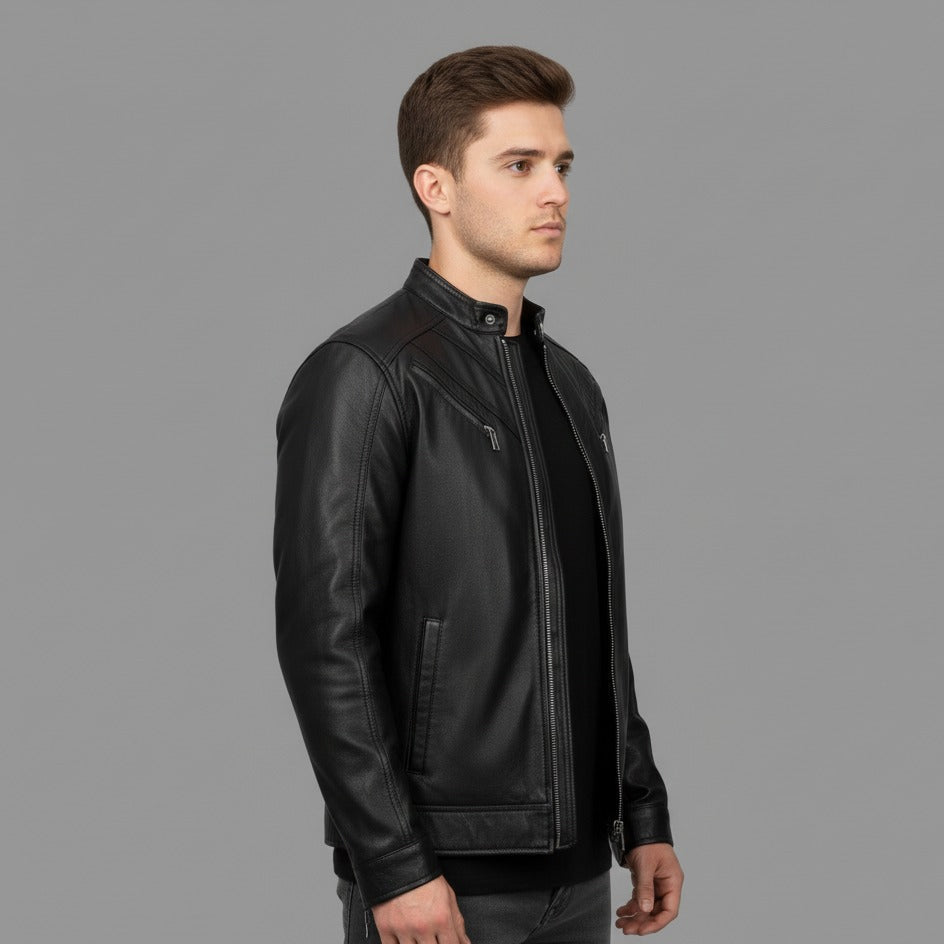 Men's Eagle Black Full-Grain Lambskin Jacket | Vegetable-Tanned | YKK Zippers | 4 Pockets