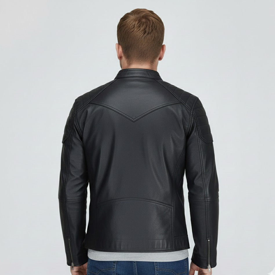 Men's Black Full-Grain Cowhide Casual Leather Jacket | Factory Direct | Worldwide Shipping