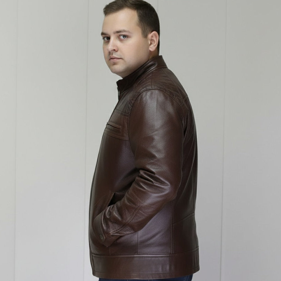 Men's Terry Brown Lambskin Aviator Biker Jacket | Shearling Collar | Winter Warmth